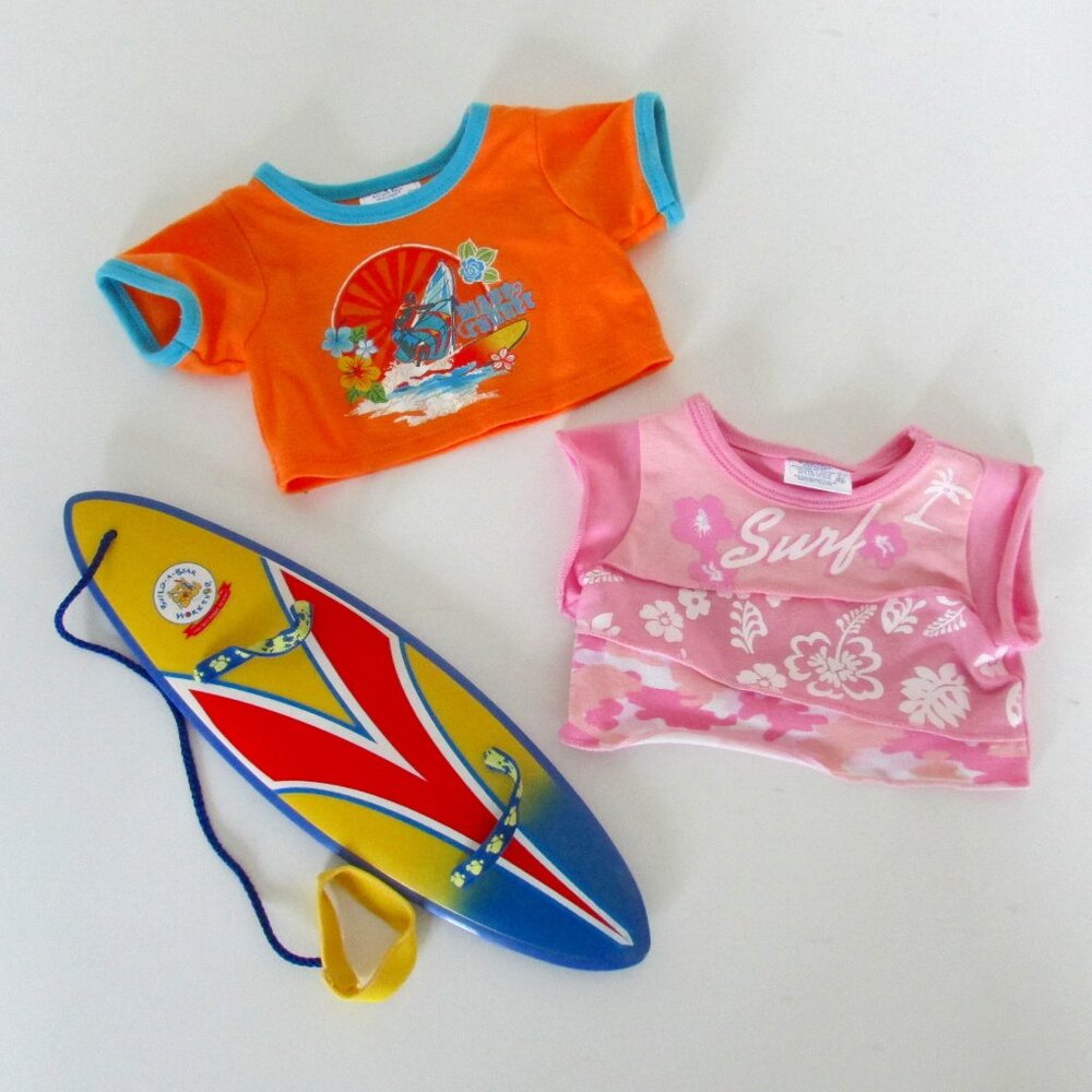 Build-a-Bear Surfing Set -Board & Pink Orange Shirts (CLOTHING & ACCESSORY ONLY)